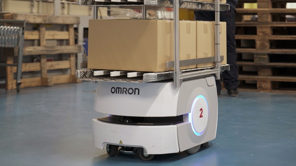 Close-up of a LD-90 AMR in a warehouse setting