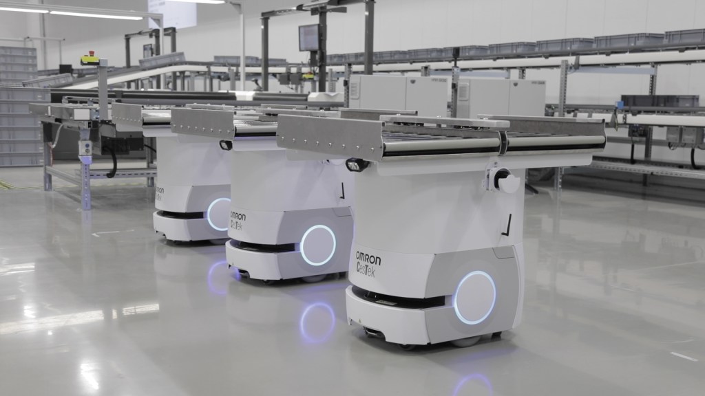 Three LD Series AMRs lined up and ready for delivery