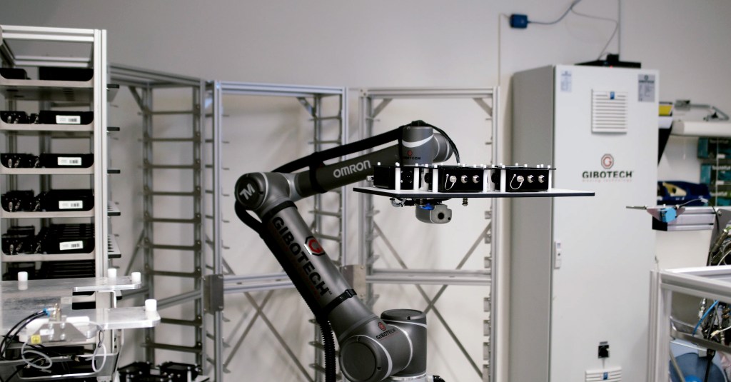 Robotic material handling system at Leica Geosystems production line