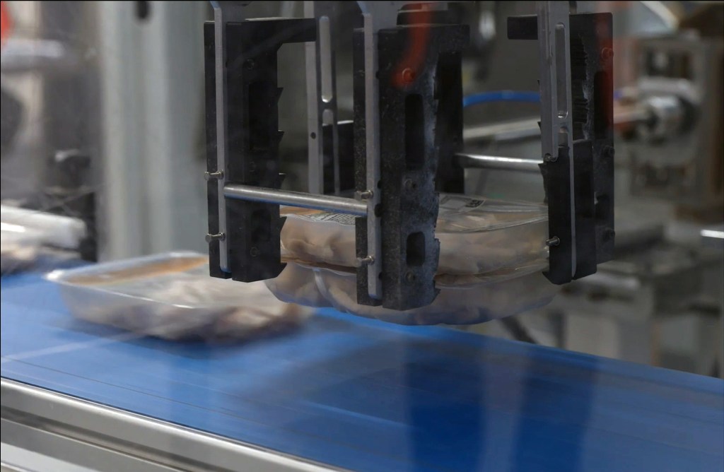 Robotic arms in packaging handling containers