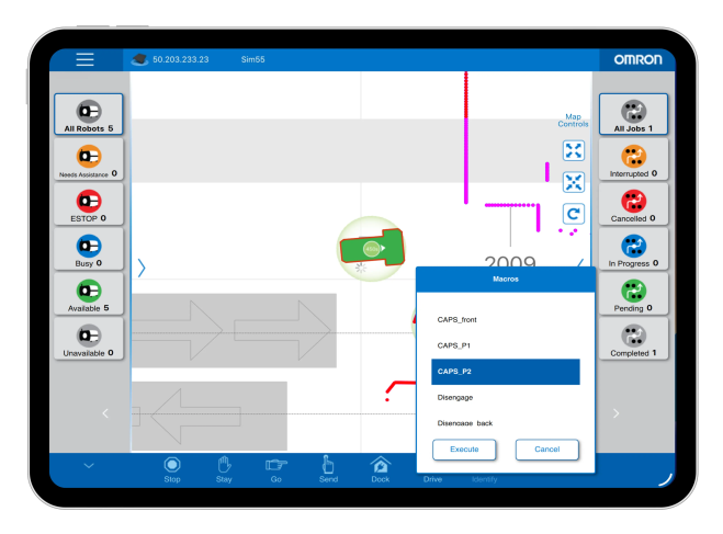 Tablet View – Selecting a macro to execute on an OL-450